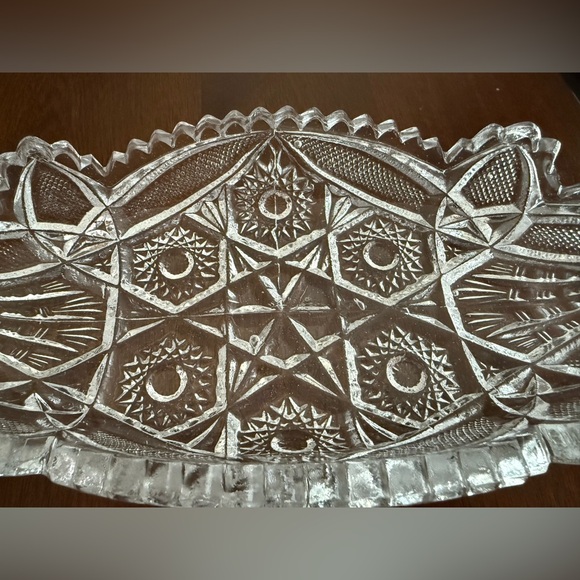 IMPERIAL GLASS RELISH DISH Nucut Pressed Crystal Saw Tooth Edge Vintage 11” - Picture 5 of 11